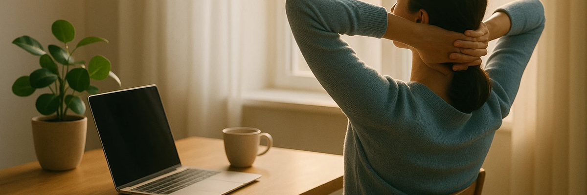 Relaxing Stretch at a Cozy Workspace