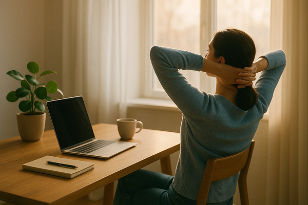 Relaxing Stretch at a Cozy Workspace