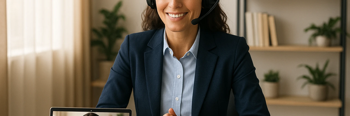 Woman on Video Call in Office Setting