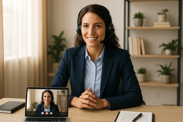 Woman on Video Call in Office Setting